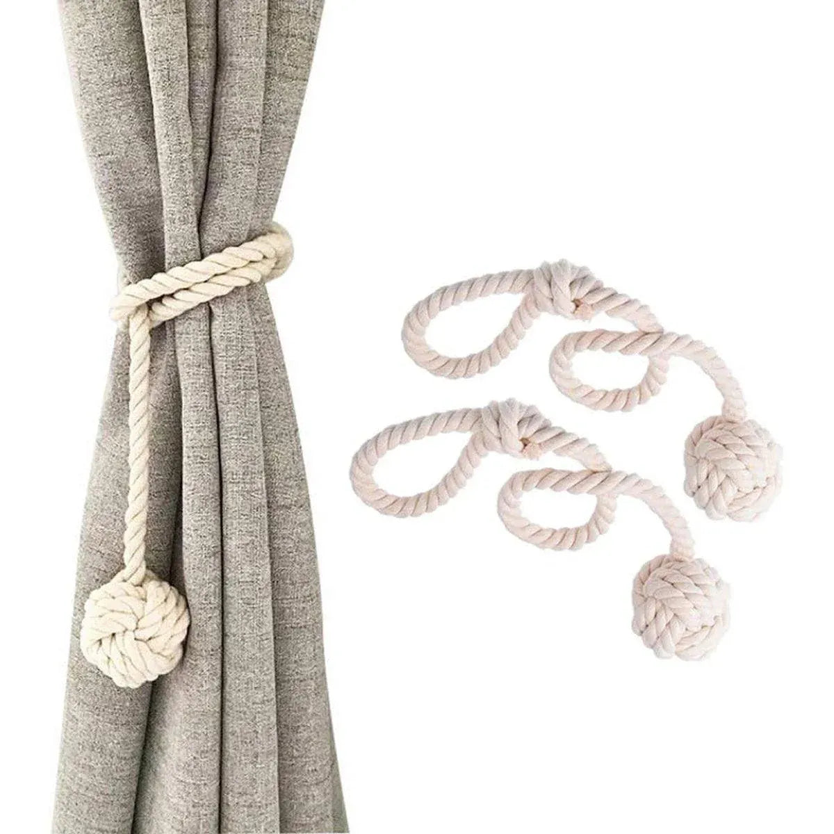 1pair Braided Cotton Curtain Tiebacks No Hole Curtain Holdbacks Hanging Balls - Beige