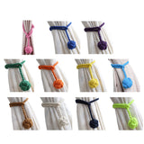 1pair Braided Cotton Curtain Tiebacks No Hole Curtain Holdbacks Hanging Balls - Beige - Front View