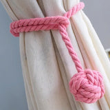 1pair Braided Cotton Curtain Tiebacks No Hole Curtain Holdbacks Hanging Balls - Navy - Low Angle