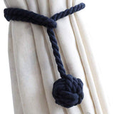 1pair Braided Cotton Curtain Tiebacks No Hole Curtain Holdbacks Hanging Balls - Navy - Extra Image
