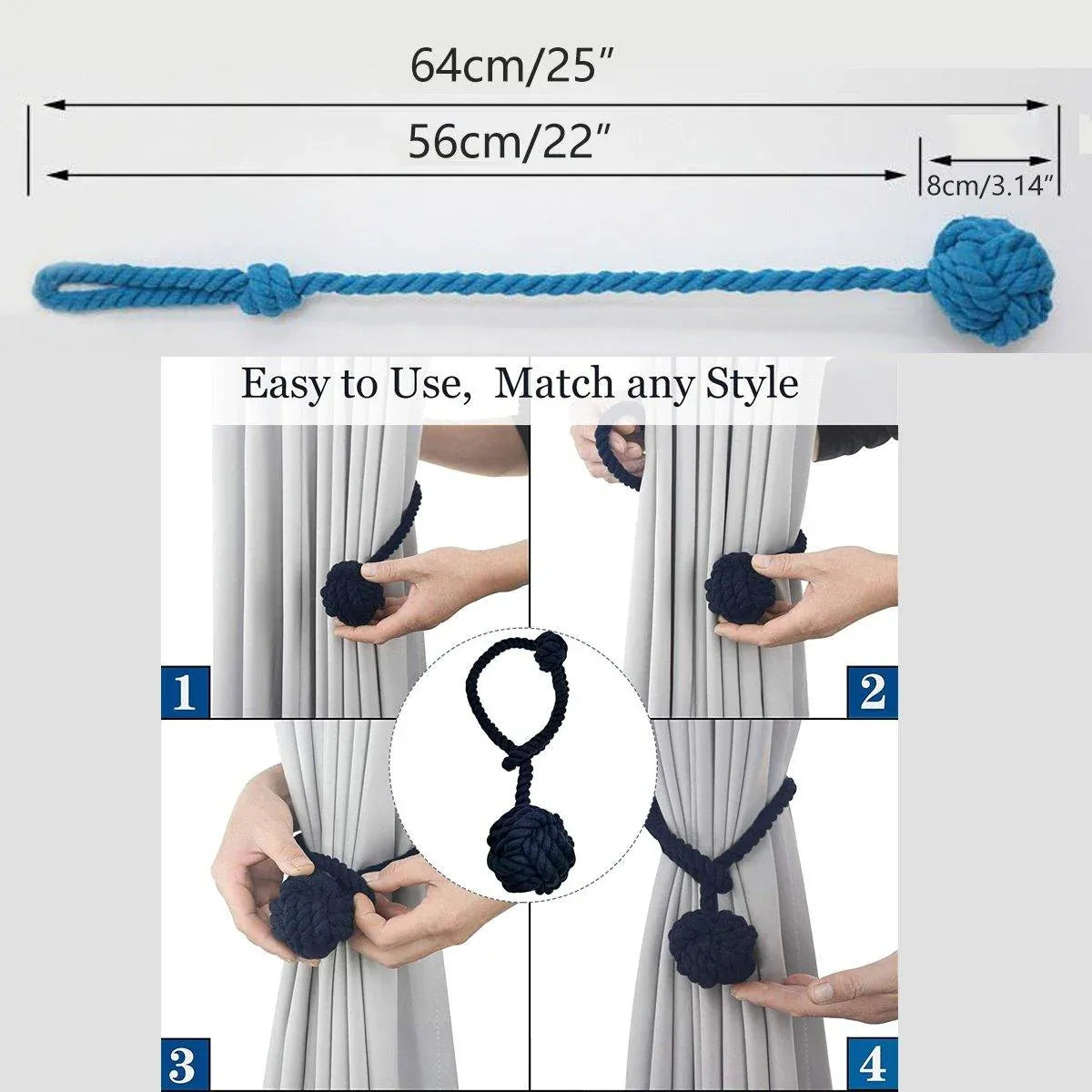 1pair Braided Cotton Curtain Tiebacks No Hole Curtain Holdbacks Hanging Balls - Pink
