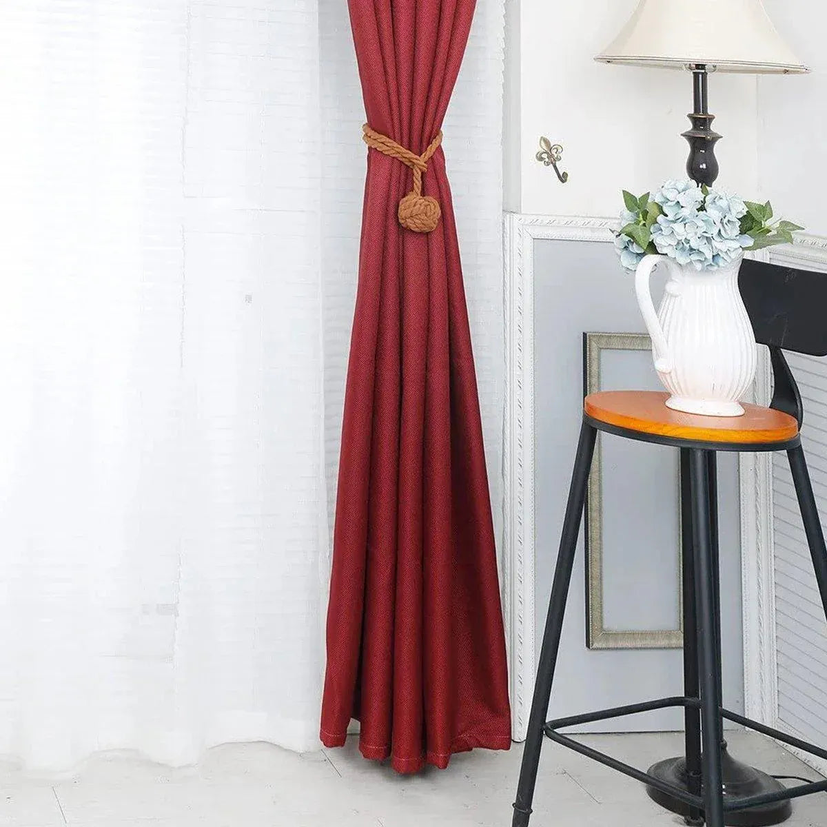 1pair Braided Cotton Curtain Tiebacks No Hole Curtain Holdbacks Hanging Balls - Pink
