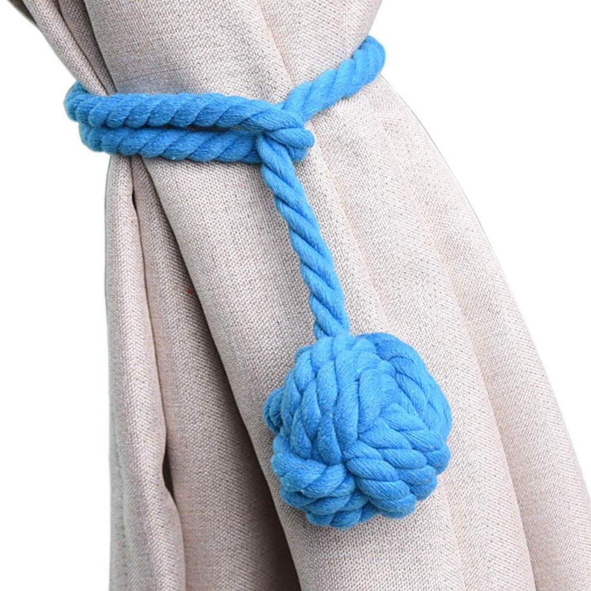 1pair Braided Cotton Curtain Tiebacks No Hole Curtain Holdbacks Hanging Balls - Pink