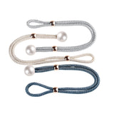Curtain Tiebacks Pearl Strap Set 3 Pairs Decorative Buckle Holder Rings Hooks - Grey - Front View