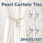 Curtain Tiebacks Pearl Strap Set 3 Pairs Decorative Buckle Holder Rings Hooks - White