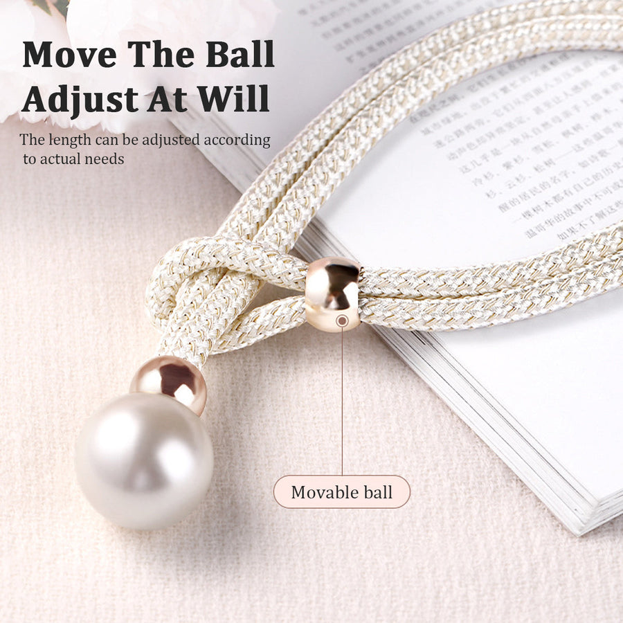 Curtain Tiebacks Pearl Strap Set 3 Pairs Decorative Buckle Holder Rings Hooks - White
