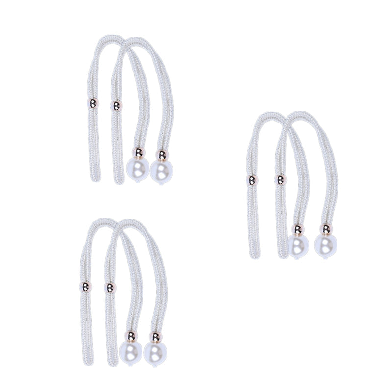 Curtain Tiebacks Pearl Strap Set 3 Pairs Decorative Buckle Holder Rings Hooks - White