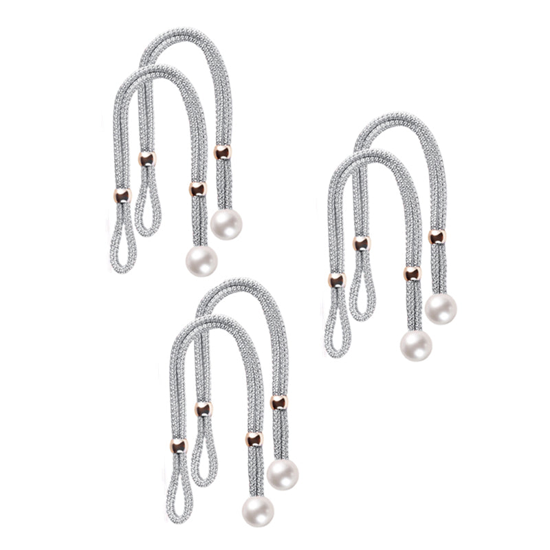Curtain Tiebacks Pearl Strap Set 3 Pairs Decorative Buckle Holder Rings Hooks - White