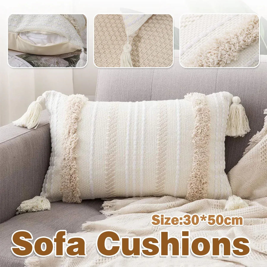 Bohemian Woven Pillow Cushion Waist Support Beige Decorative Sofa Throw Pillow