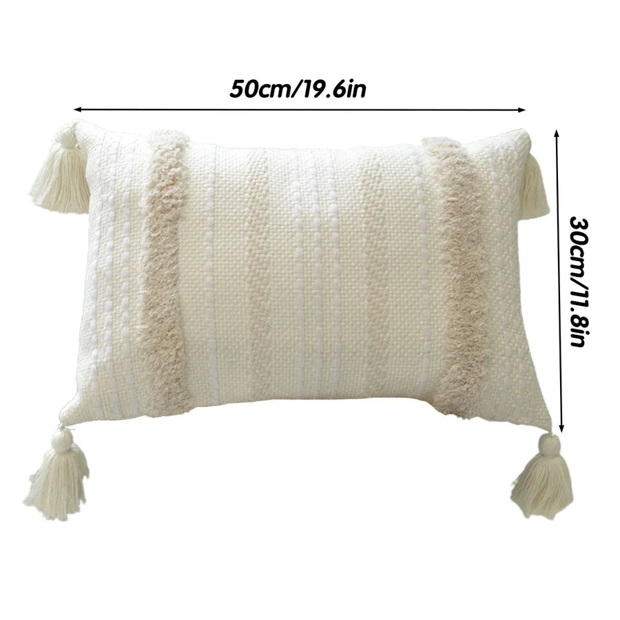 Bohemian Woven Pillow Cushion Waist Support Beige Decorative Sofa Throw Pillow