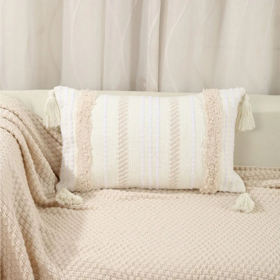 Bohemian Woven Pillow Cushion Waist Support Beige Decorative Sofa Throw Pillow
