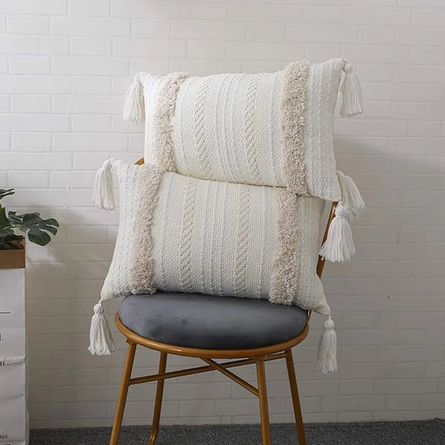 Bohemian Woven Pillow Cushion Waist Support Beige Decorative Sofa Throw Pillow