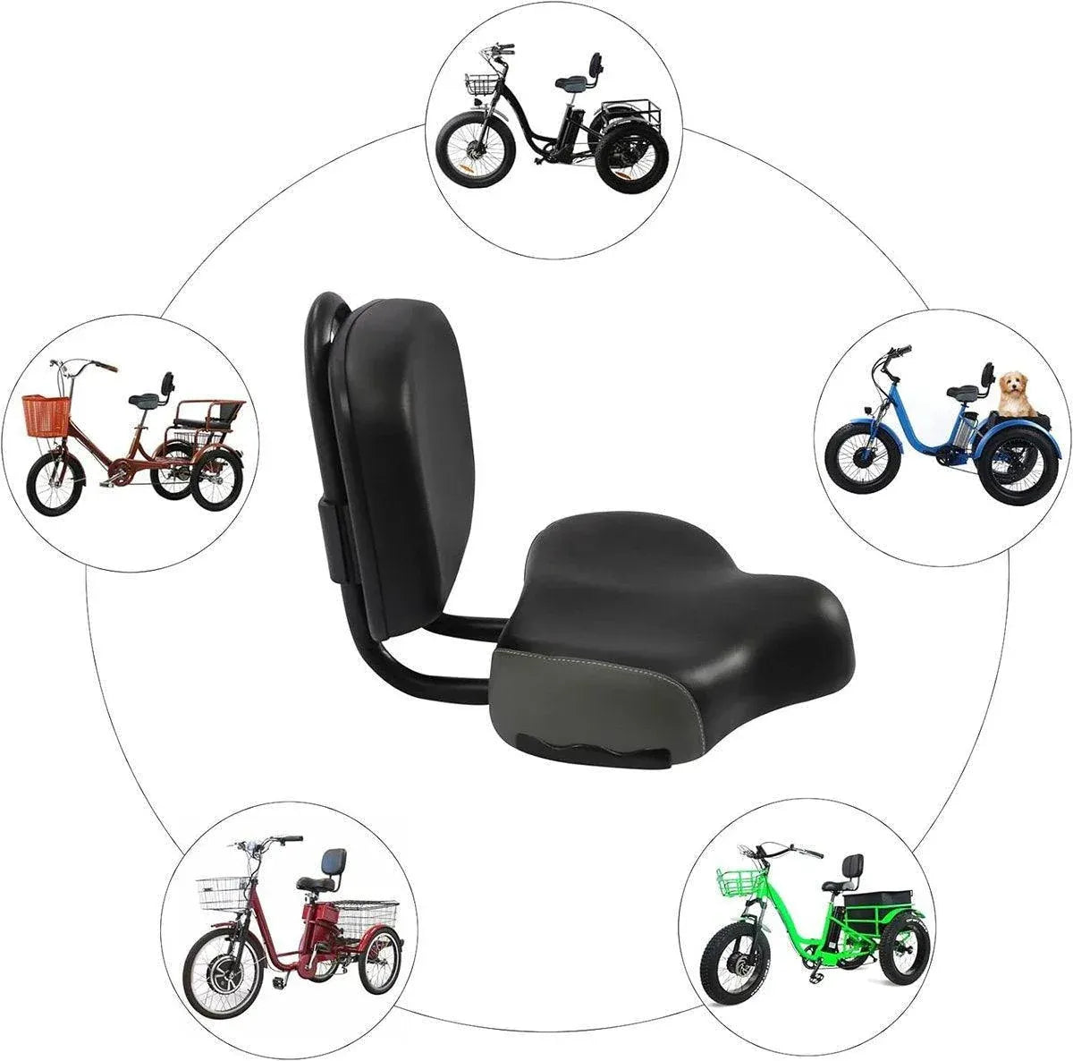 Electric Bicycle Tricycle Seat With Backrest Adjustable Comfortable Bike Seat - Grey