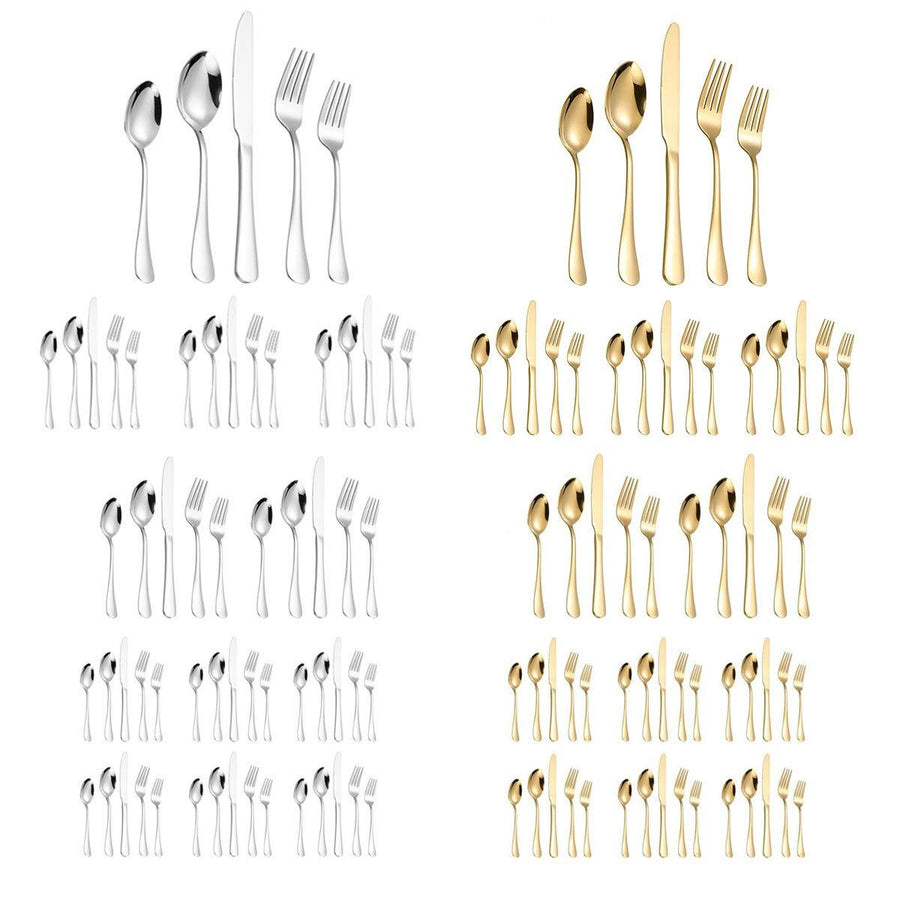 20/40pcs Stainless Steel Cutlery Set Knife Fork Spoon Western Hotel Tableware - Golden-40pcs