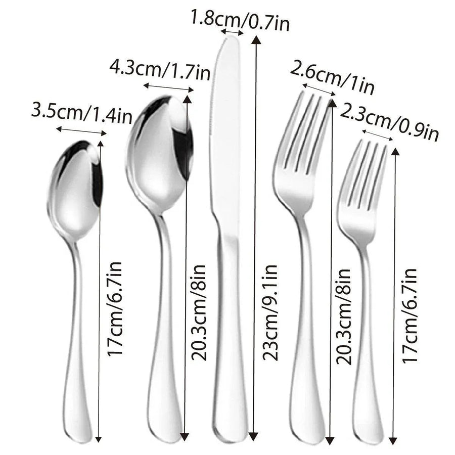 20/40pcs Stainless Steel Cutlery Set Knife Fork Spoon Western Hotel Tableware - Silver-20pcs