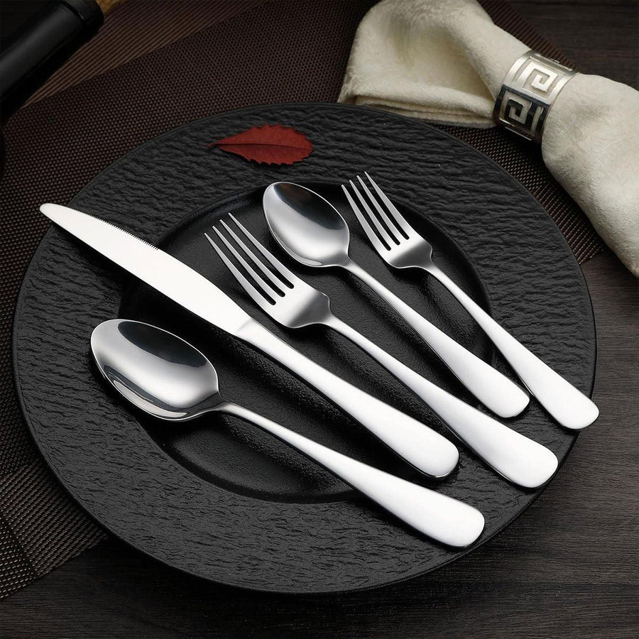 20/40pcs Stainless Steel Cutlery Set Knife Fork Spoon Western Hotel Tableware - Silver-20pcs