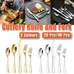 20/40pcs Stainless Steel Cutlery Set Knife Fork Spoon Western Hotel Tableware - Silver-40pcs