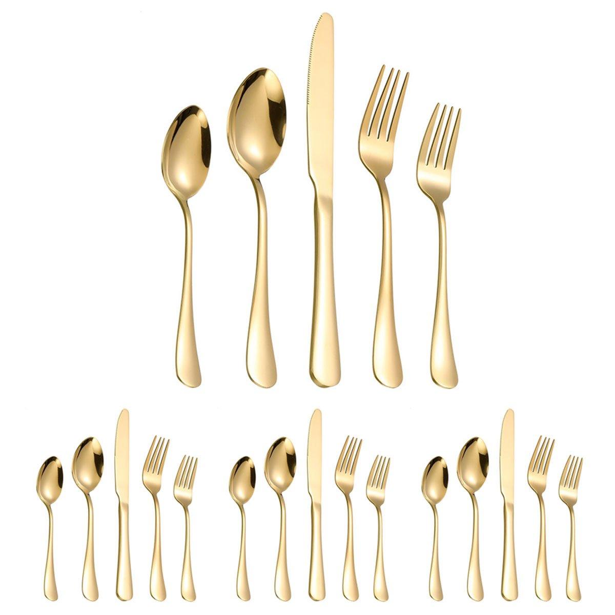 20/40pcs Stainless Steel Cutlery Set Knife Fork Spoon Western Hotel Tableware - Silver-40pcs