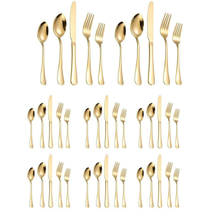 20/40pcs Stainless Steel Cutlery Set Knife Fork Spoon Western Hotel Tableware - Silver-40pcs