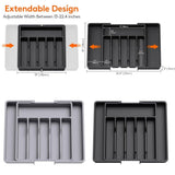 Extendable Cutlery Storage Box Household Portable Retractable Tray Organizer - Black - Side View