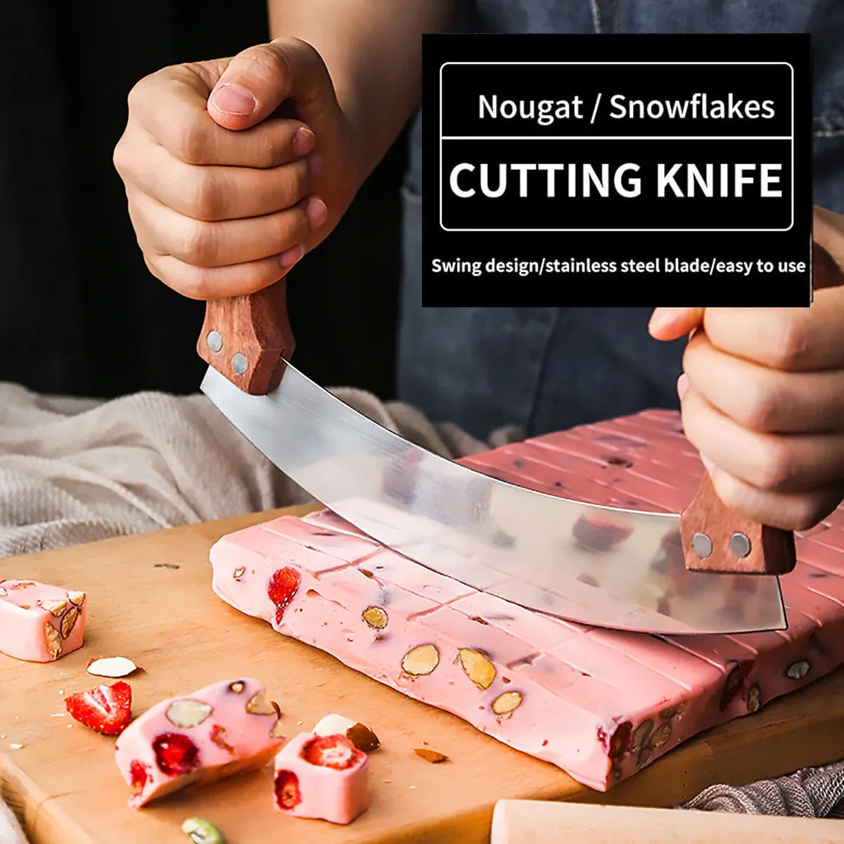 Stainless Steel Nougat Cutting Knife Arc Baking Tool For Snowflake Crisp Candy