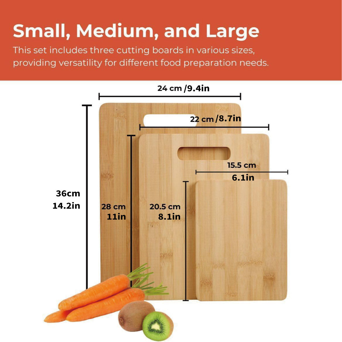 Household Cutting Board Set 3PCS Square Wooden Kitchen Chopping Boards For Food