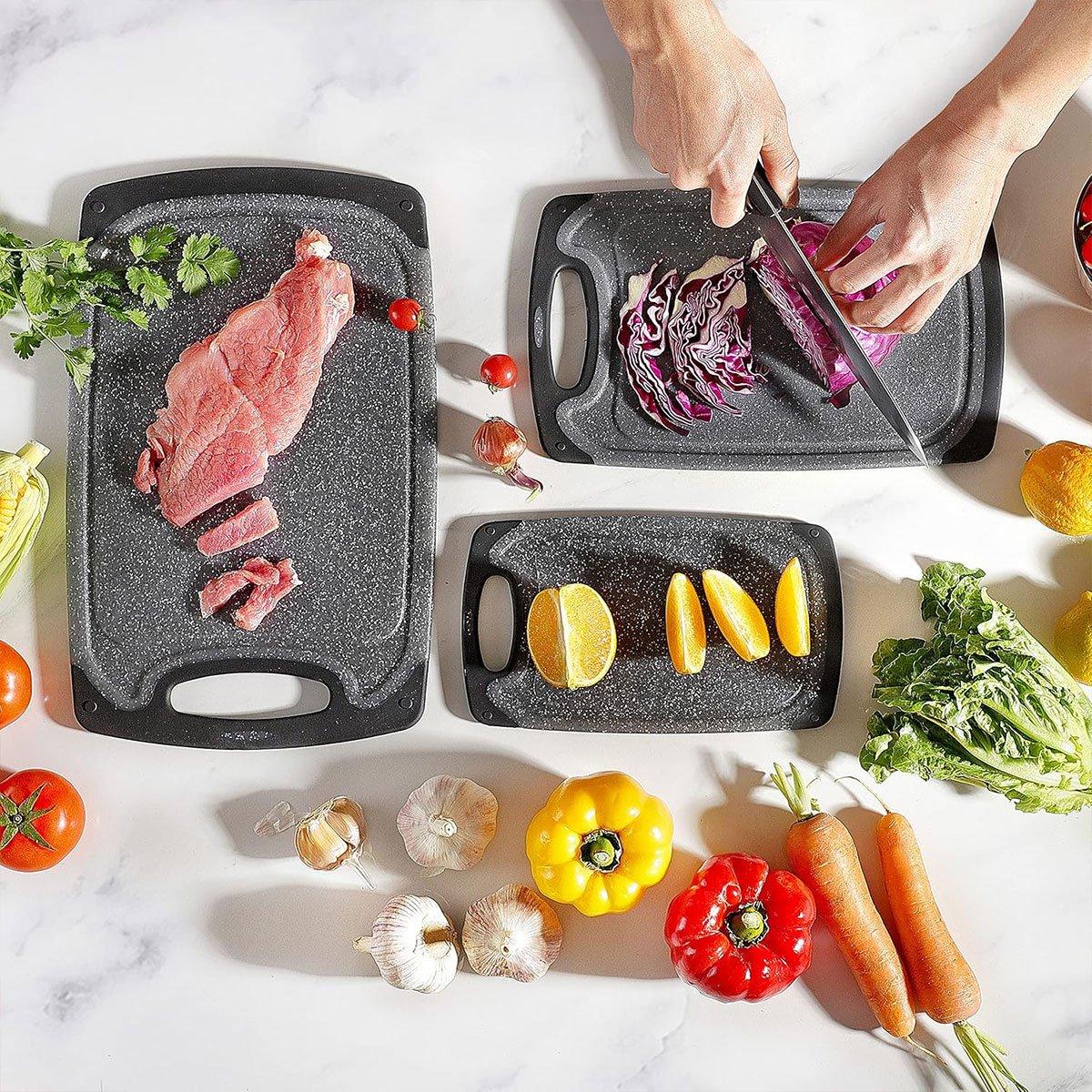 3pcs Wheat Straw Plastic Cutting Board Set Chopping Board Kitchen - Black