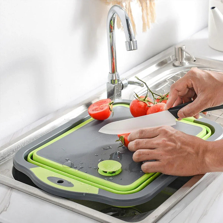 Multifunctional Plastic Sink Cutting Board Foldable Draining Basket Outdoor Dish - Green