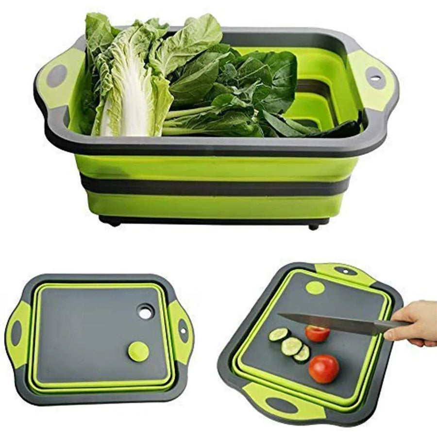Multifunctional Plastic Sink Cutting Board Foldable Draining Basket Outdoor Dish - Green