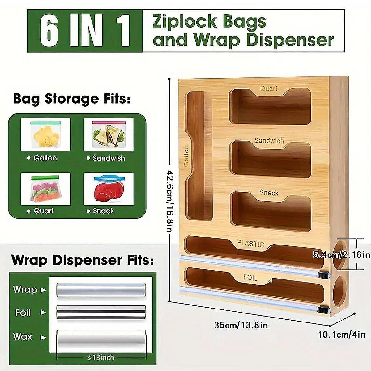Bamboo Kitchen Storage Box for Plastic Wrap Tin Foil Paper Cutter with Lid