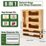 Bamboo Kitchen Storage Box for Plastic Wrap Tin Foil Paper Cutter with Lid - Side View