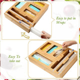 Bamboo Kitchen Storage Box for Plastic Wrap Tin Foil Paper Cutter with Lid - 45-Degree Angle
