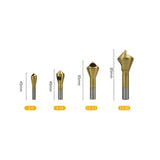 4PCS HSS Countersink Chamfer Drill Bit Set Titanium Coated Deburring Tools - Top-Down View