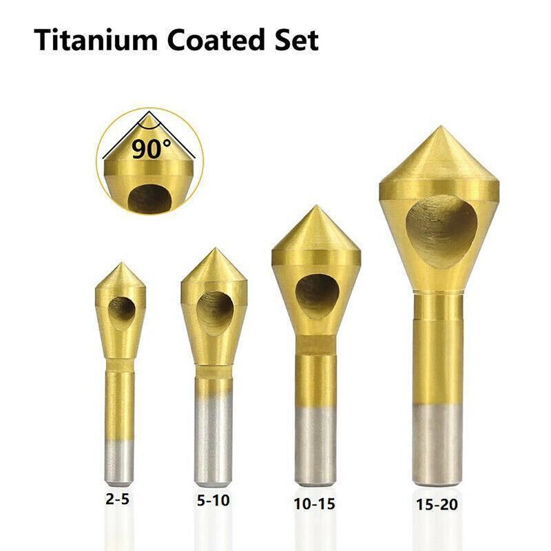 4PCS HSS Countersink Chamfer Drill Bit Set Titanium Coated Deburring Tools