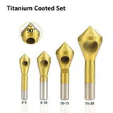 4PCS HSS Countersink Chamfer Drill Bit Set Titanium Coated Deburring Tools - Close-Up Angle