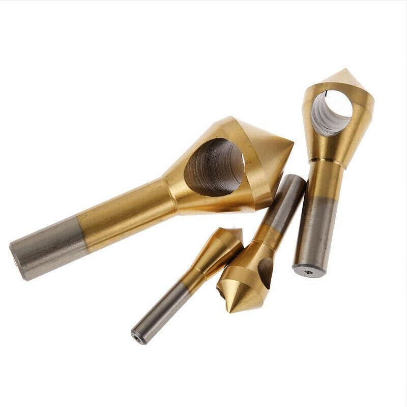 4PCS HSS Countersink Chamfer Drill Bit Set Titanium Coated Deburring Tools