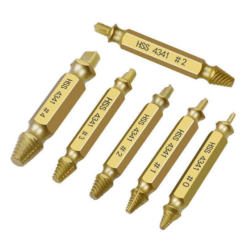 6Pcs Screw Extractor Set Broken Bolt Remover Damaged Stripped Drill Bits