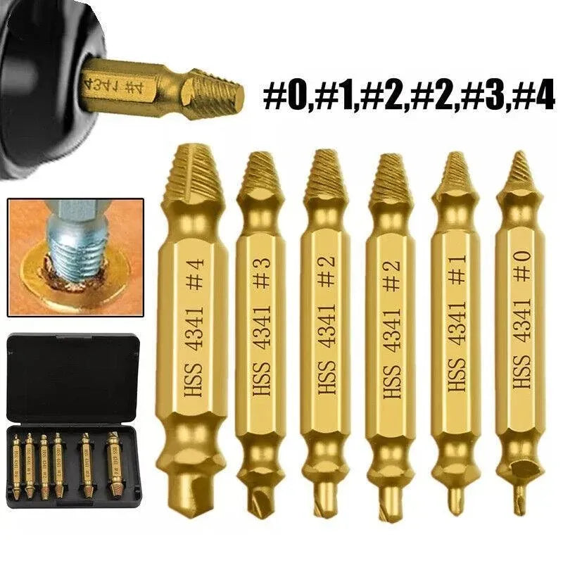 6Pcs Screw Extractor Set Broken Bolt Remover Damaged Stripped Drill Bits