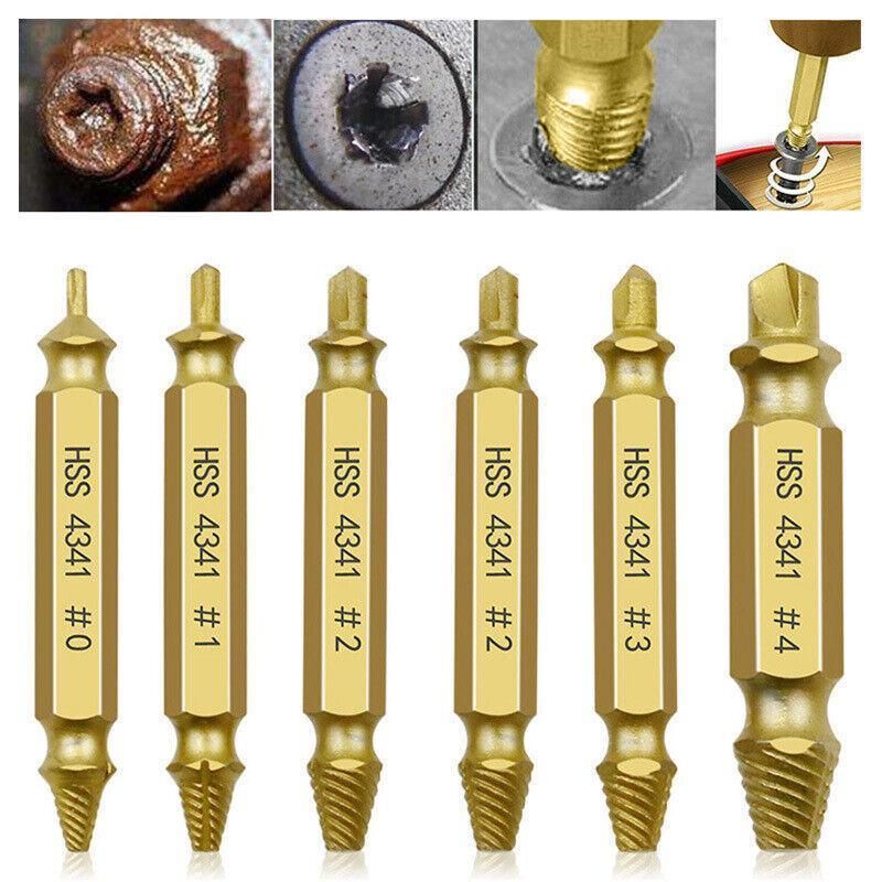 6Pcs Screw Extractor Set Broken Bolt Remover Damaged Stripped Drill Bits