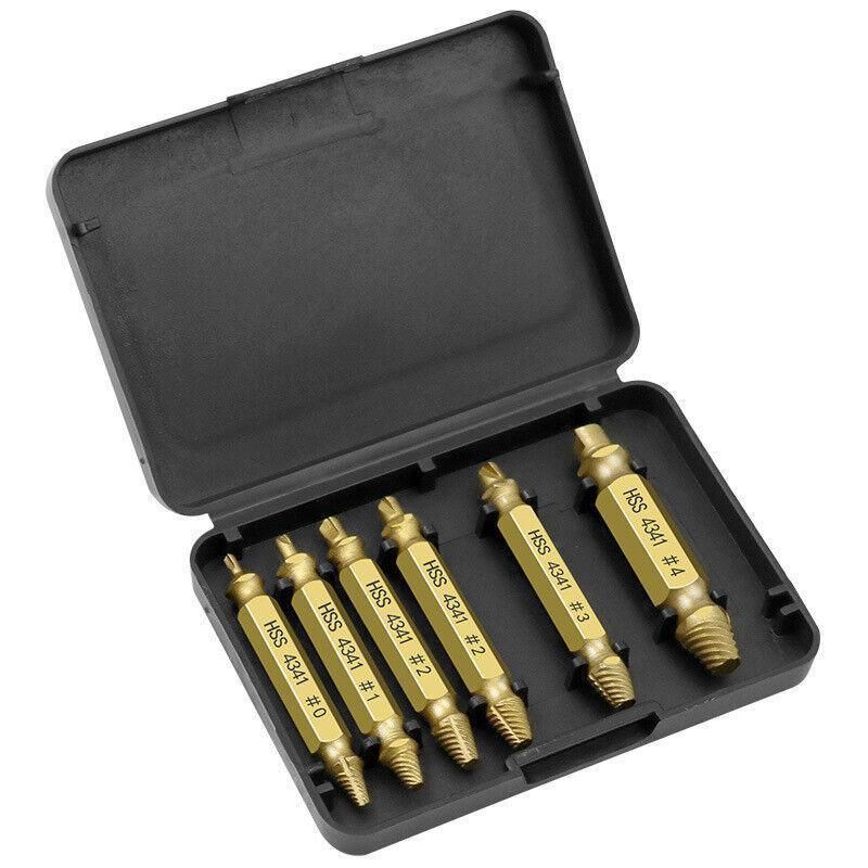 6Pcs Screw Extractor Set Broken Bolt Remover Damaged Stripped Drill Bits