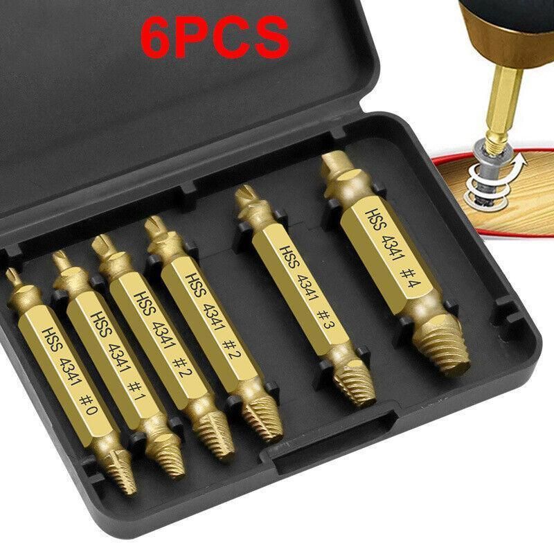 6Pcs Screw Extractor Set Broken Bolt Remover Damaged Stripped Drill Bits