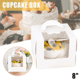 8 Inch Cake Box with Window Paper Packaging Box Handle for Party Wedding Bakery - 10PCS - Front View