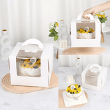 8 Inch Cake Box with Window Paper Packaging Box Handle for Party Wedding Bakery - 10PCS - 45-Degree Angle
