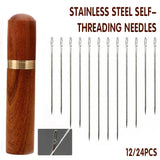 Stainless Steel Self-Threading Needles Opening Sewing Darning Needles 12/24 Pcs - 12PCS