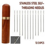 Stainless Steel Self-Threading Needles Opening Sewing Darning Needles 12/24 Pcs - 24PCS