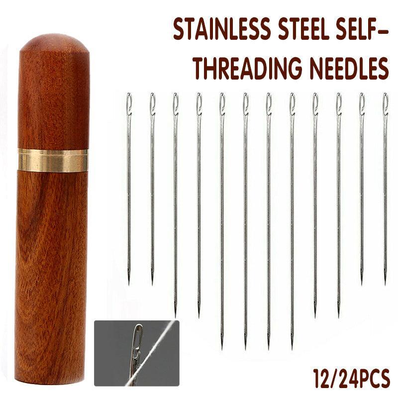 Stainless Steel Self-Threading Needles Opening Sewing Darning Needles 12/24 Pcs - 24PCS