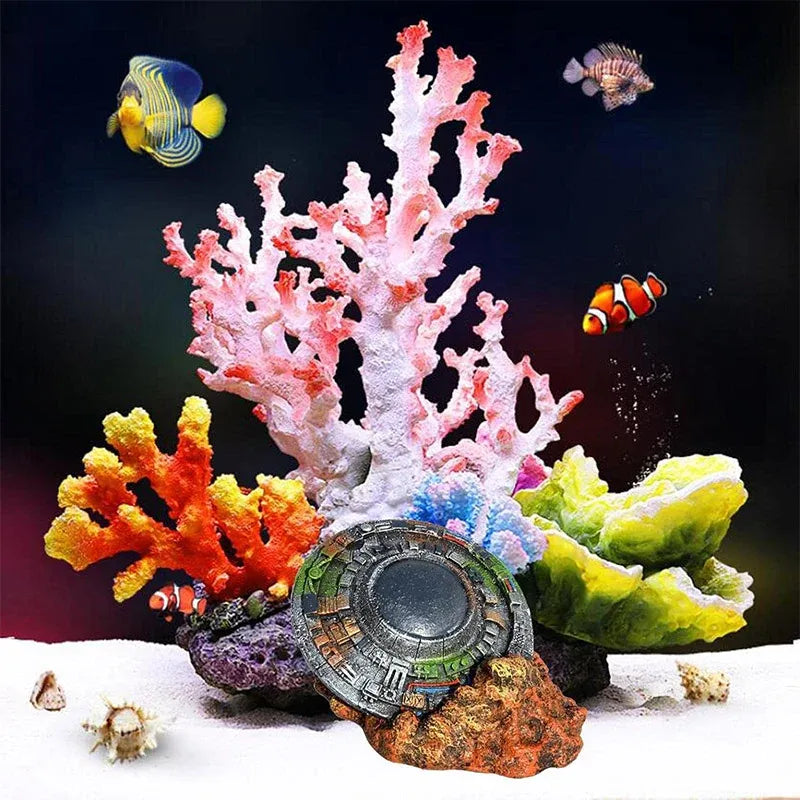 Fish Tank Aquarium Landscaping Creative Ornaments Wreckage Sci-fi UFO Space-time