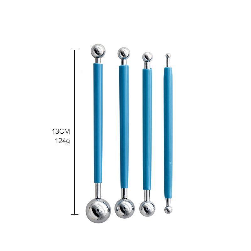 4X Fondant Cake Flower Decorating Clay Sugarcraft Ball Engraved Embossing Stick - Blue