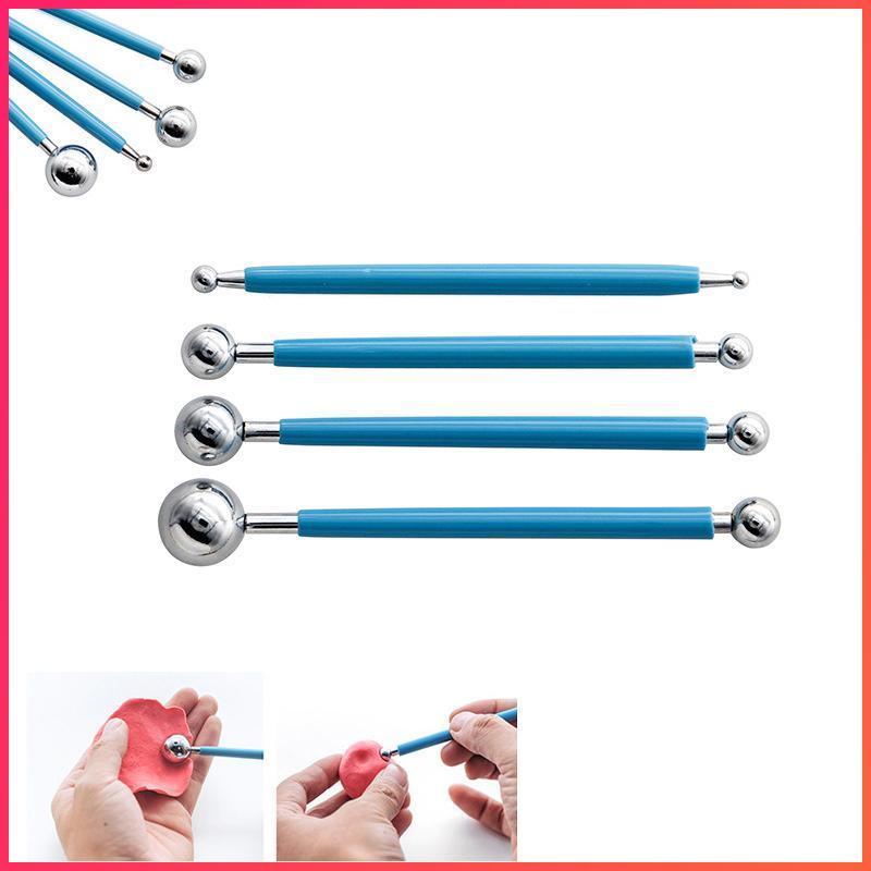 4X Fondant Cake Flower Decorating Clay Sugarcraft Ball Engraved Embossing Stick - Blue