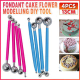 4X Fondant Cake Flower Decorating Clay Sugarcraft Ball Engraved Embossing Stick - Hot pink